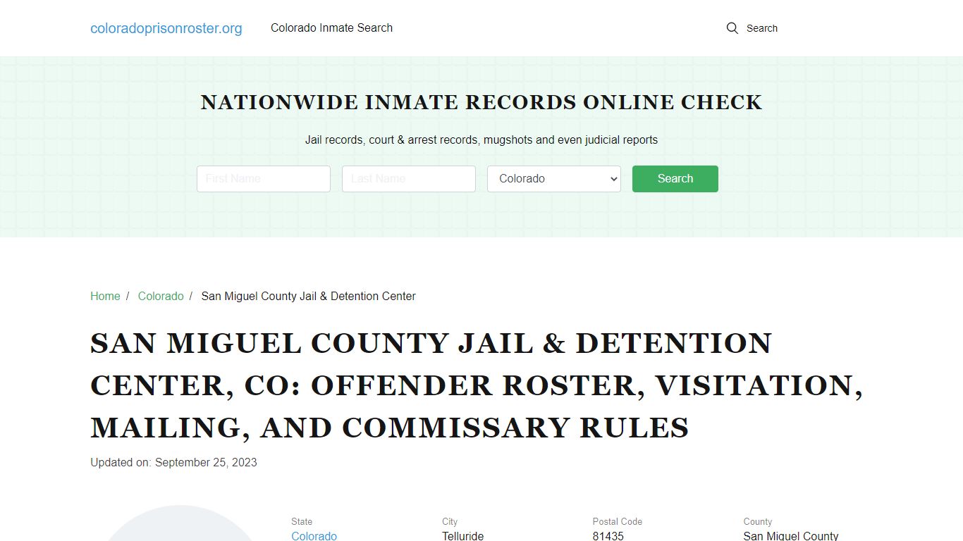 San Miguel County Jail & Detention Center, CO: Inmate Lookup ...